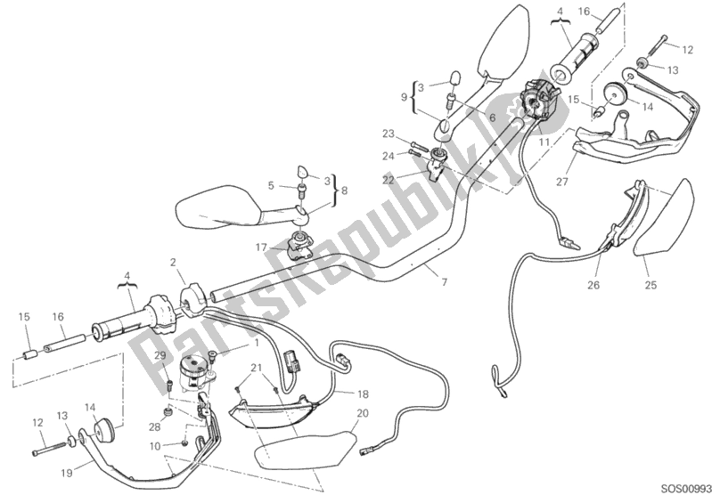 Tutte le parti per il Manubrio del Ducati Multistrada 950 USA 2019